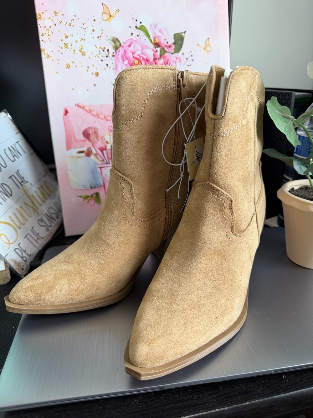 Universal Thread Tan Suede Western Ankle Booties